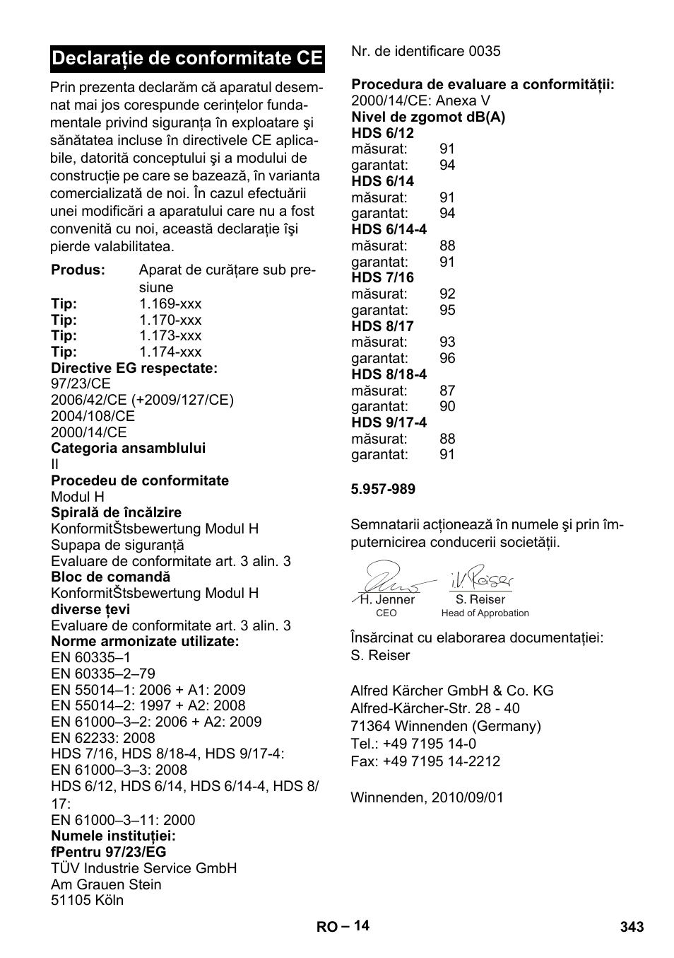 Declaraţie de conformitate ce | Karcher HDS 8-18-4 C User Manual | Page 343 / 496