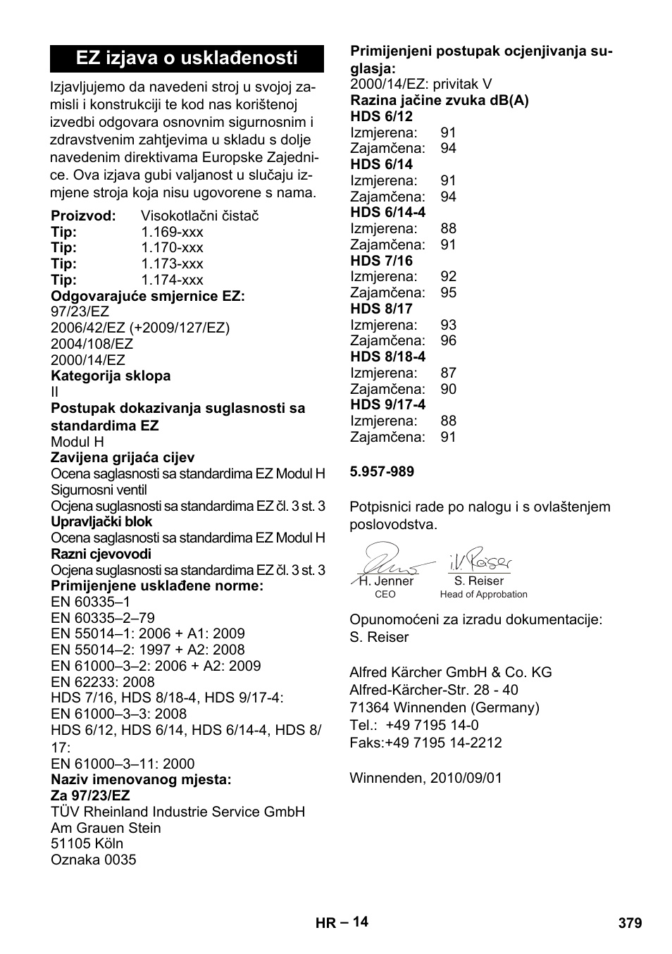 Ez izjava o usklađenosti | Karcher HDS 8-18-4 C User Manual | Page 379 / 496