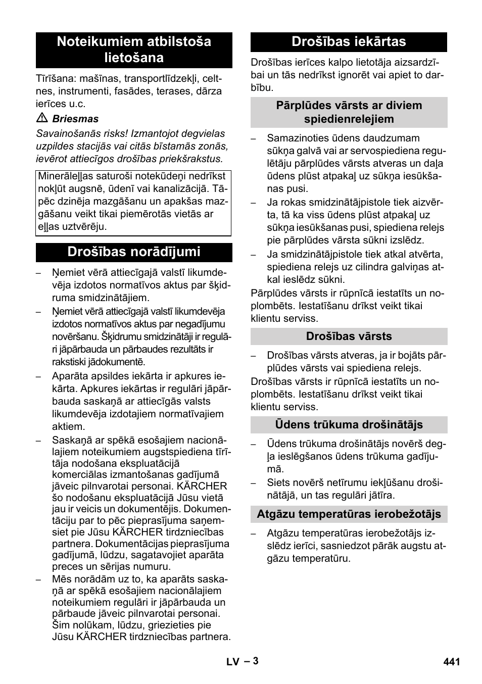 Drošības norādījumi drošības iekārtas | Karcher HDS 8-18-4 C User Manual | Page 441 / 496