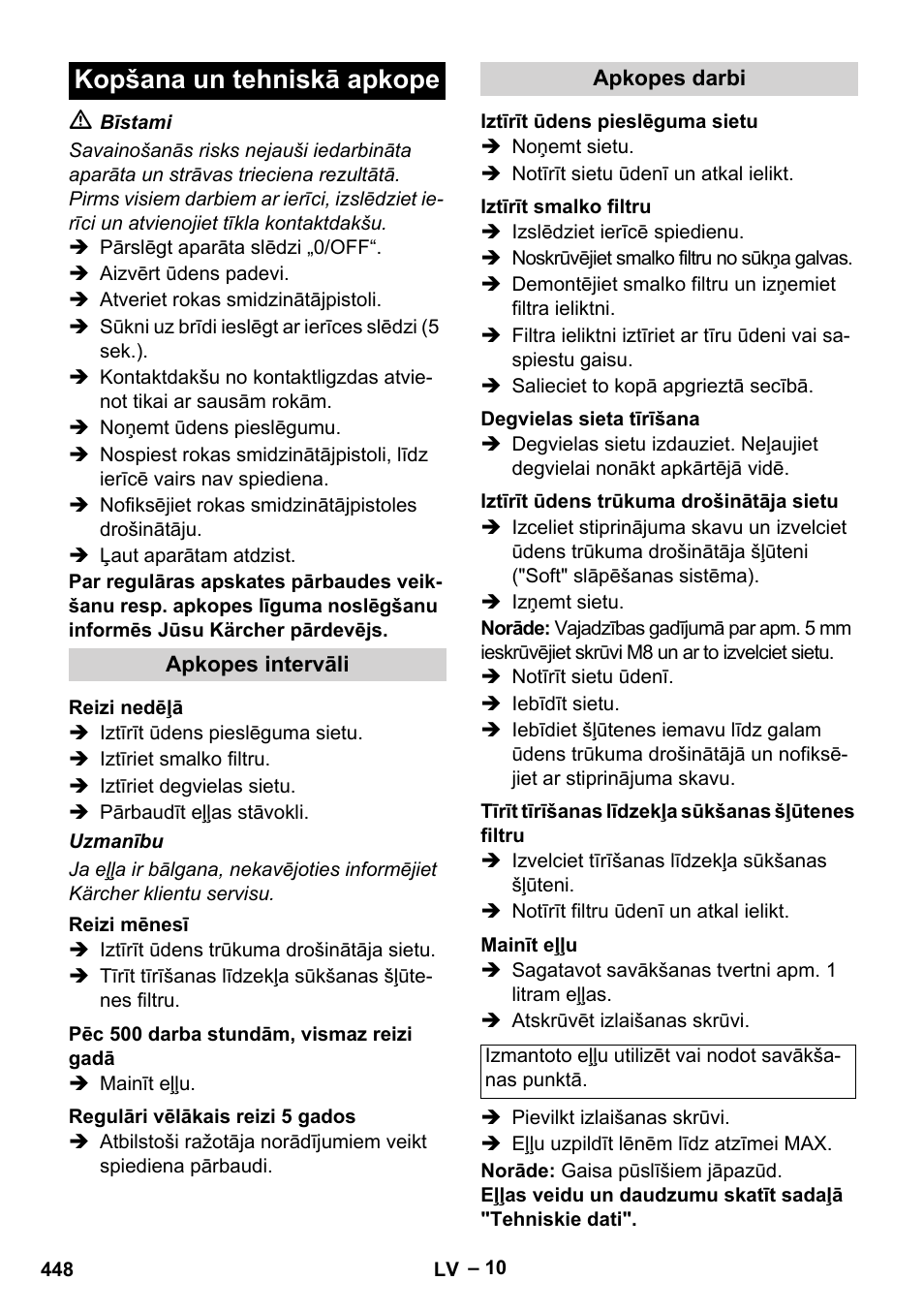 Kopšana un tehniskā apkope | Karcher HDS 8-18-4 C User Manual | Page 448 / 496