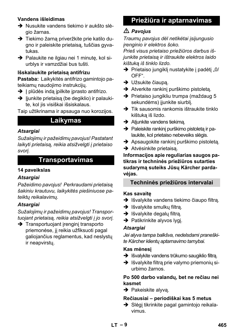 Laikymas transportavimas priežiūra ir aptarnavimas | Karcher HDS 8-18-4 C User Manual | Page 465 / 496