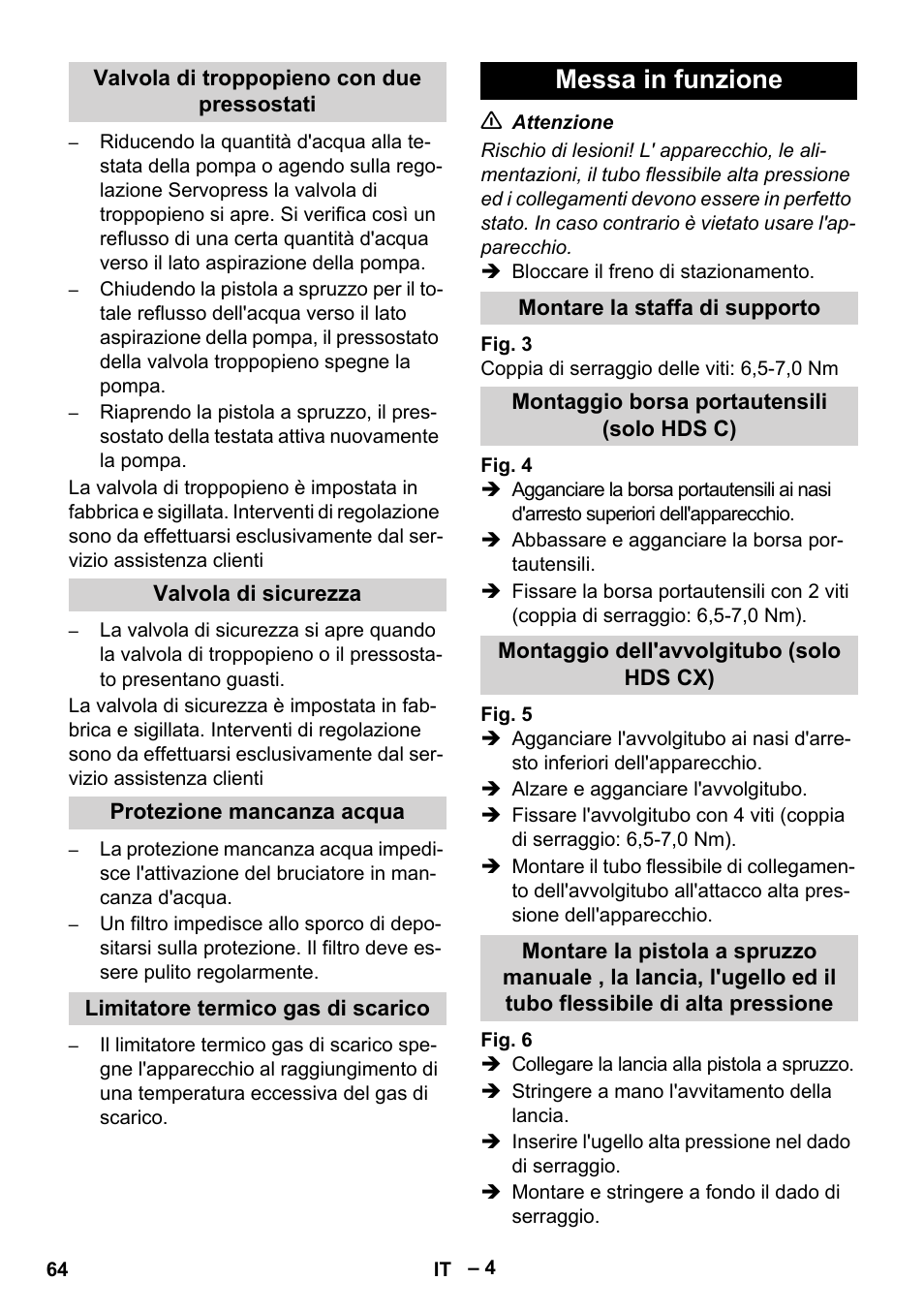 Messa in funzione | Karcher HDS 8-18-4 C User Manual | Page 64 / 496