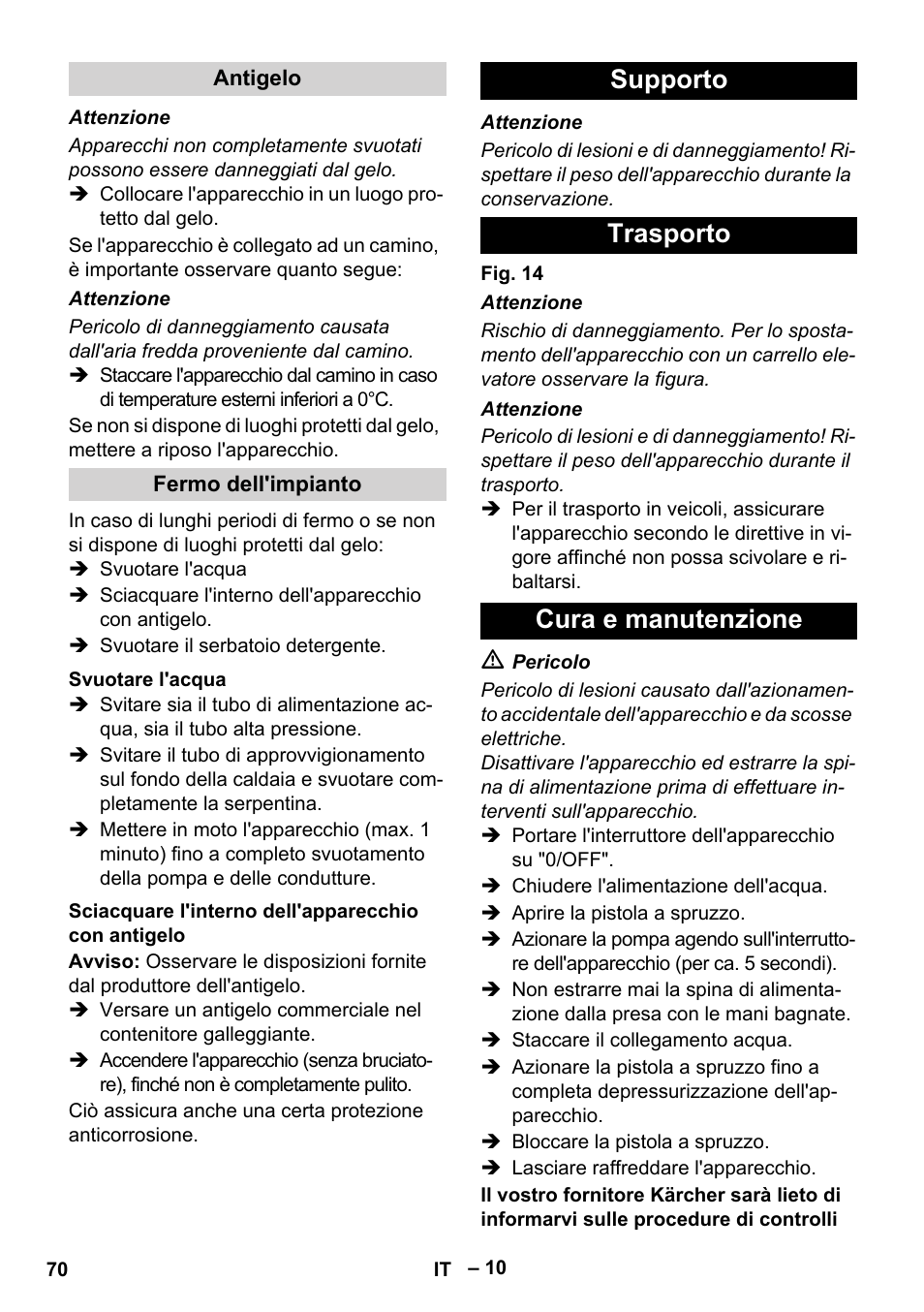 Supporto trasporto cura e manutenzione | Karcher HDS 8-18-4 C User Manual | Page 70 / 496