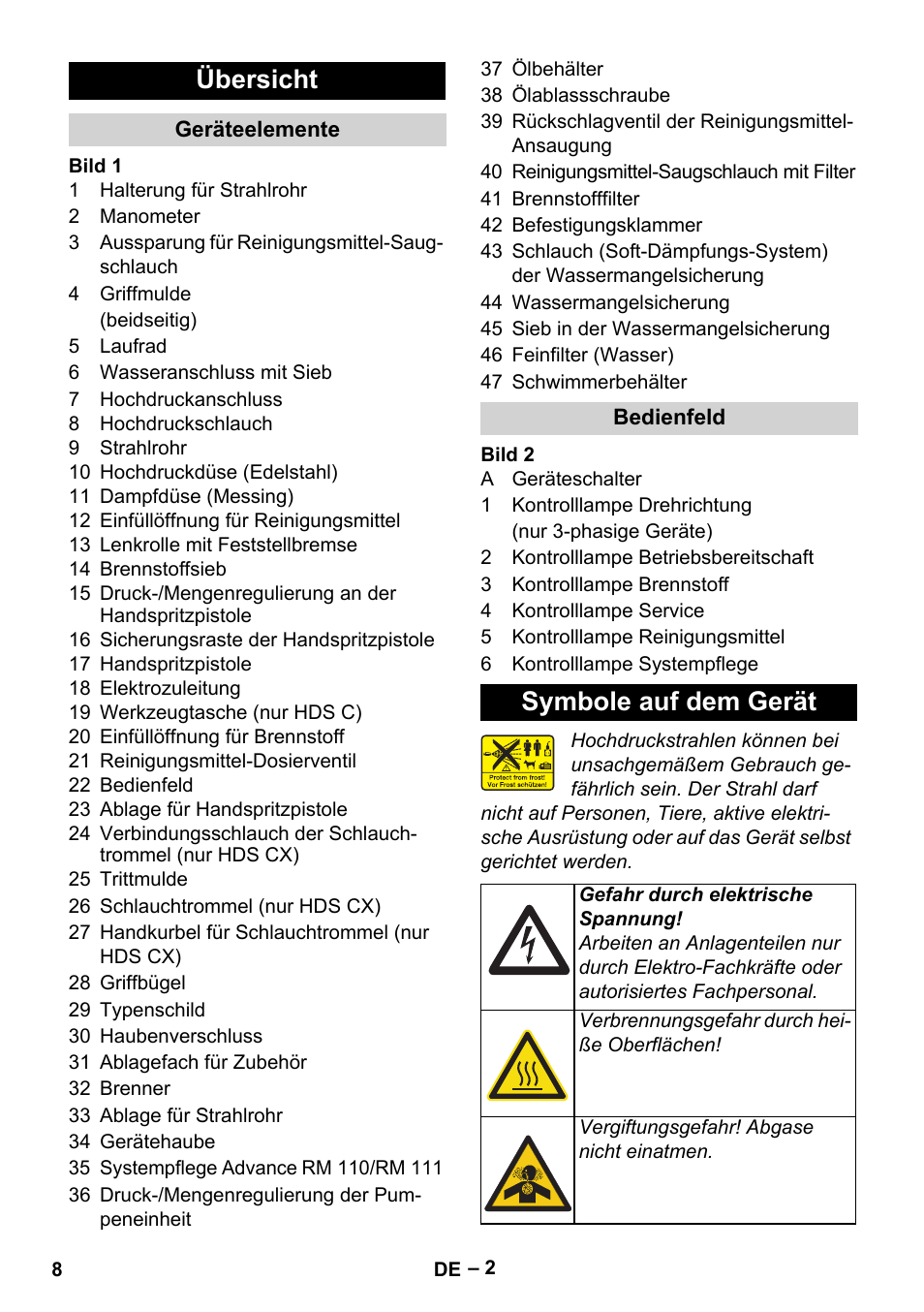 Übersicht, Symbole auf dem gerät | Karcher HDS 8-18-4 C User Manual | Page 8 / 496