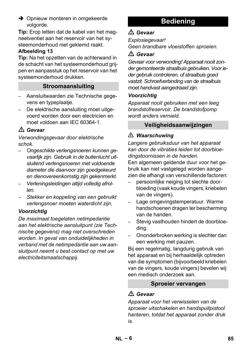 Bediening | Karcher HDS 8-18-4 C User Manual | Page 85 / 496