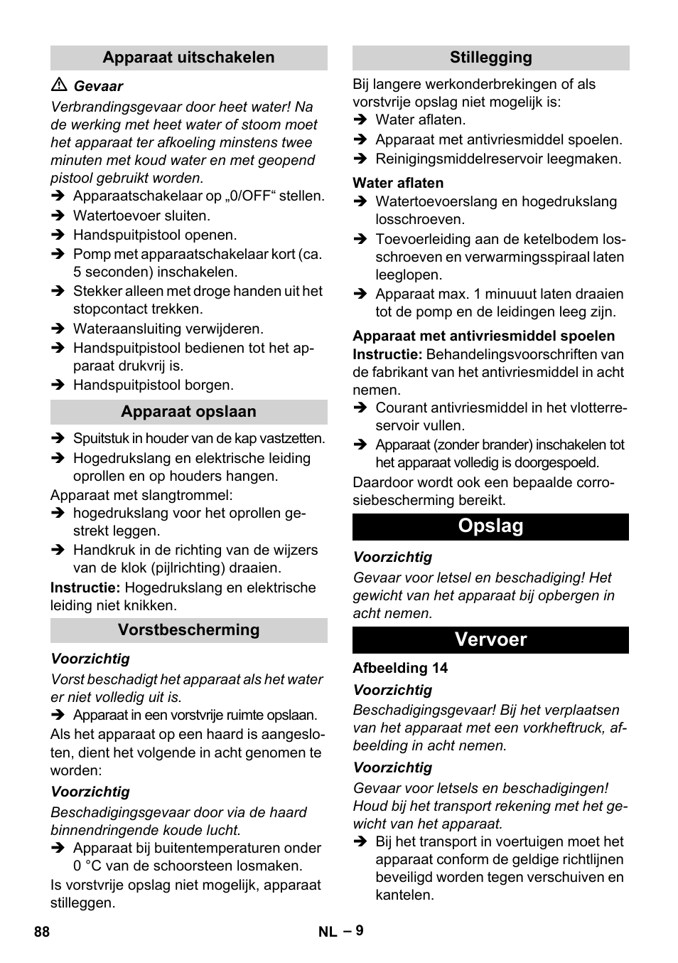 Opslag vervoer | Karcher HDS 8-18-4 C User Manual | Page 88 / 496
