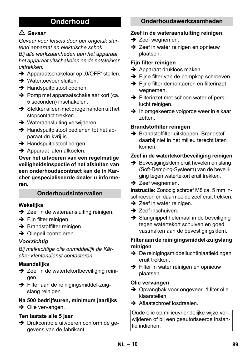 Onderhoud | Karcher HDS 8-18-4 C User Manual | Page 89 / 496