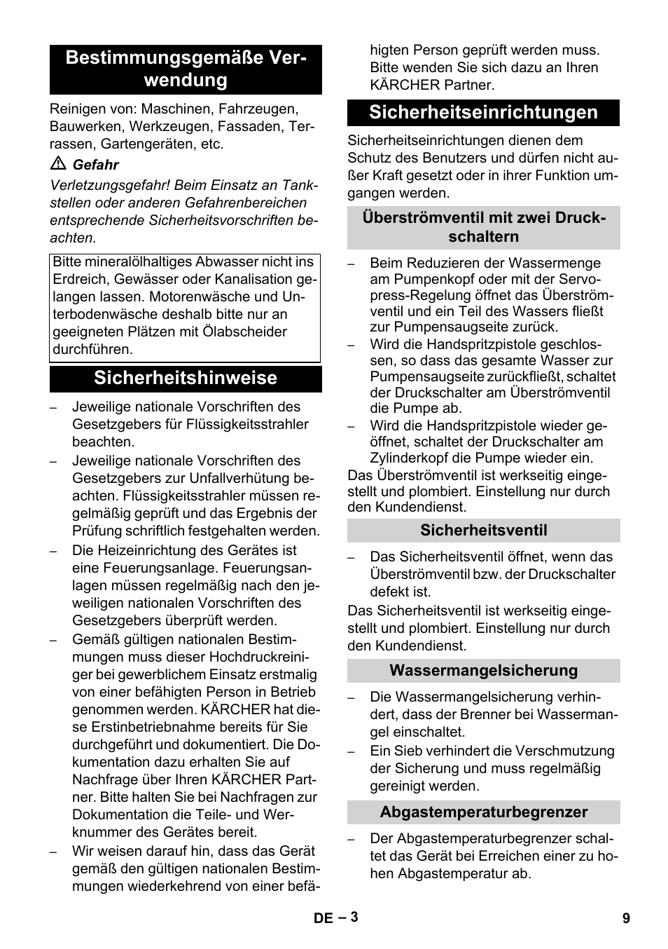 Bestimmungsgemäße ver- wendung, Sicherheitshinweise sicherheitseinrichtungen | Karcher HDS 8-18-4 C User Manual | Page 9 / 496