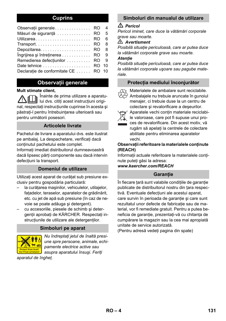 Româneşte | Karcher K 2 Premium User Manual | Page 131 / 196