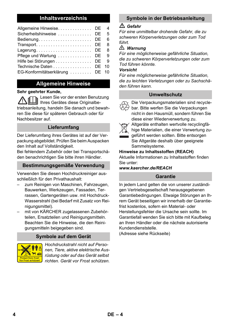 Deutsch | Karcher K 2 Premium User Manual | Page 4 / 196