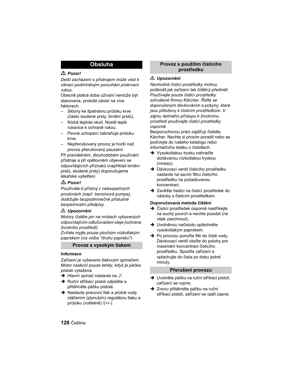 Obsluha | Karcher HD 10-25-4 Cage Plus User Manual | Page 128 / 224