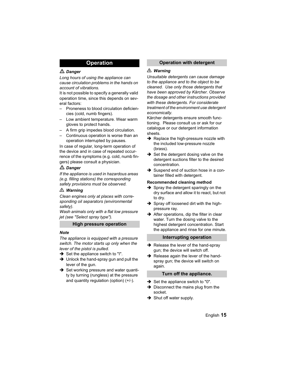 Operation | Karcher HD 10-25-4 Cage Plus User Manual | Page 15 / 224