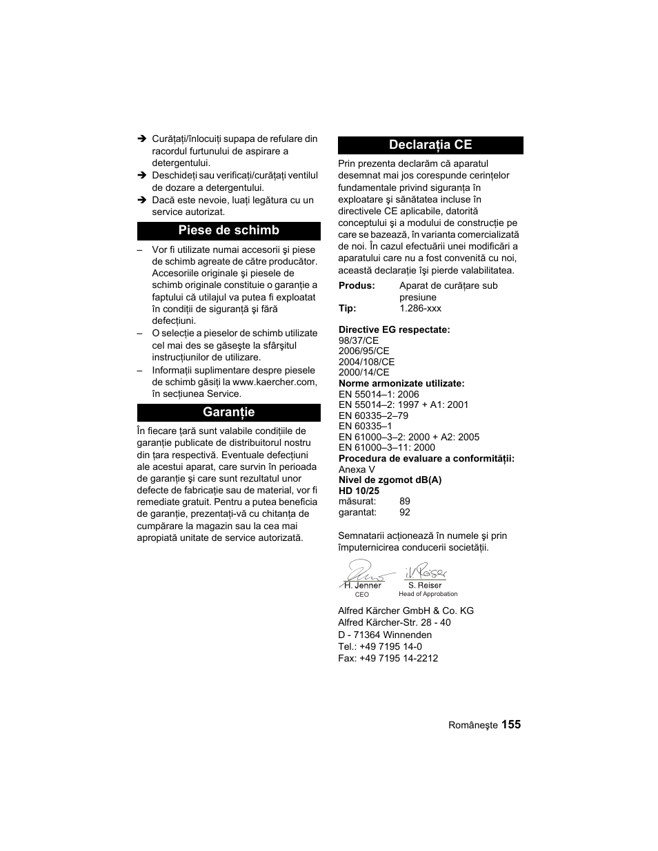 Piese de schimb garanţie declaraţia ce | Karcher HD 10-25-4 Cage Plus User Manual | Page 155 / 224