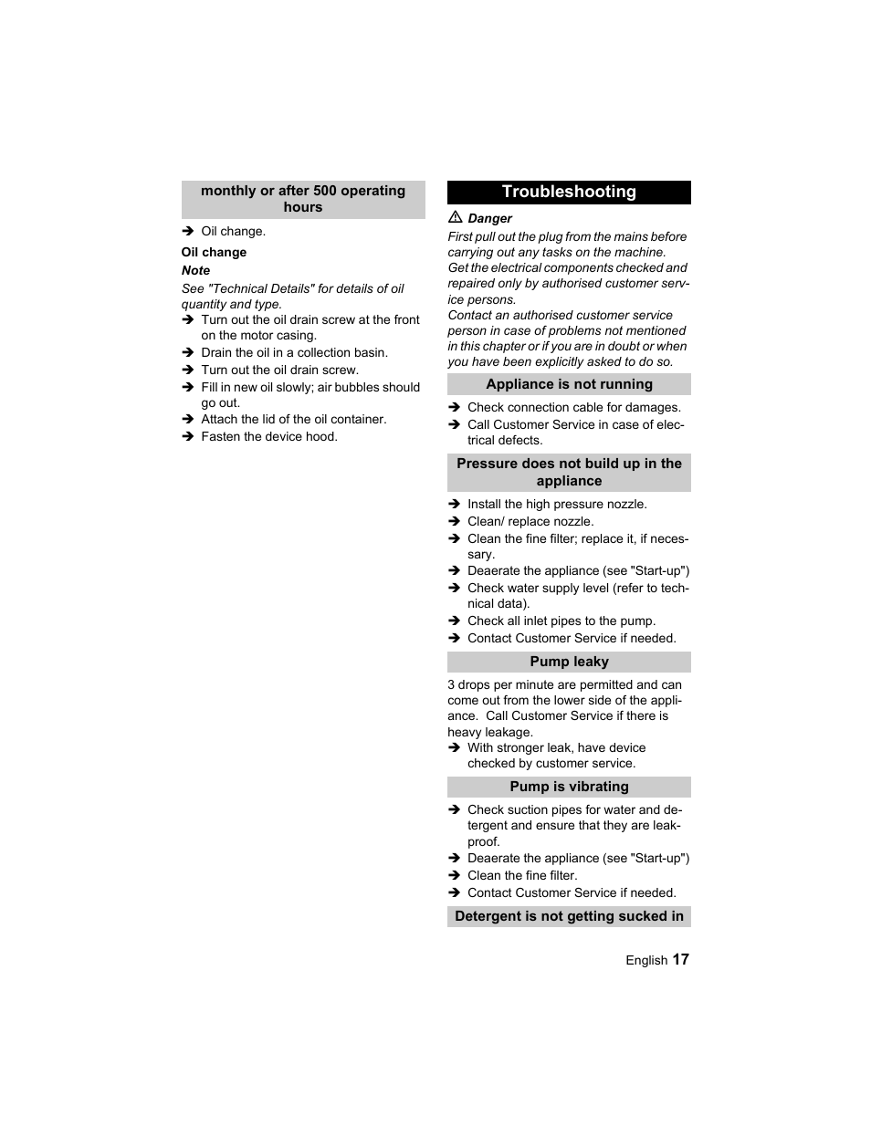 Troubleshooting | Karcher HD 10-25-4 Cage Plus User Manual | Page 17 / 224