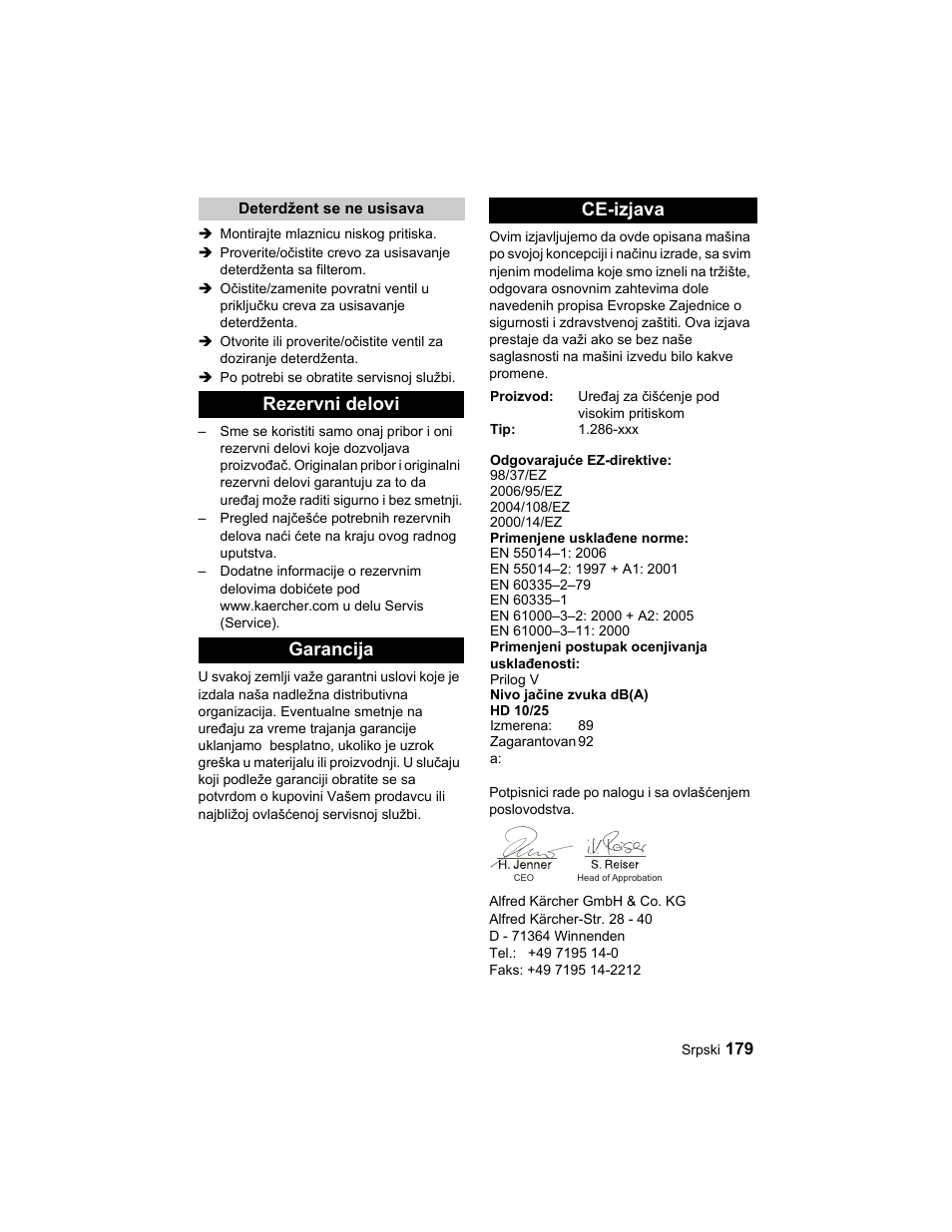 Rezervni delovi garancija ce-izjava | Karcher HD 10-25-4 Cage Plus User Manual | Page 179 / 224