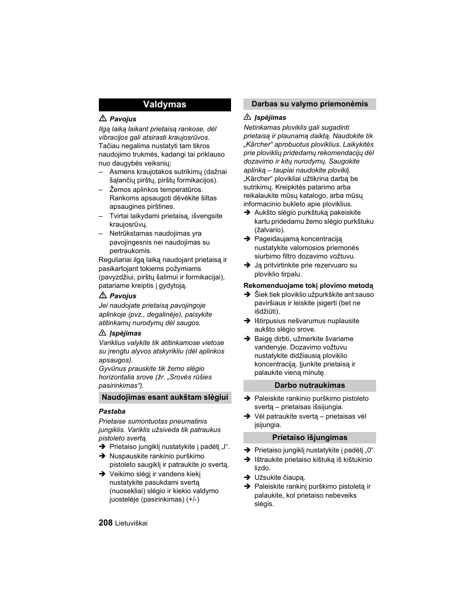 Valdymas | Karcher HD 10-25-4 Cage Plus User Manual | Page 208 / 224