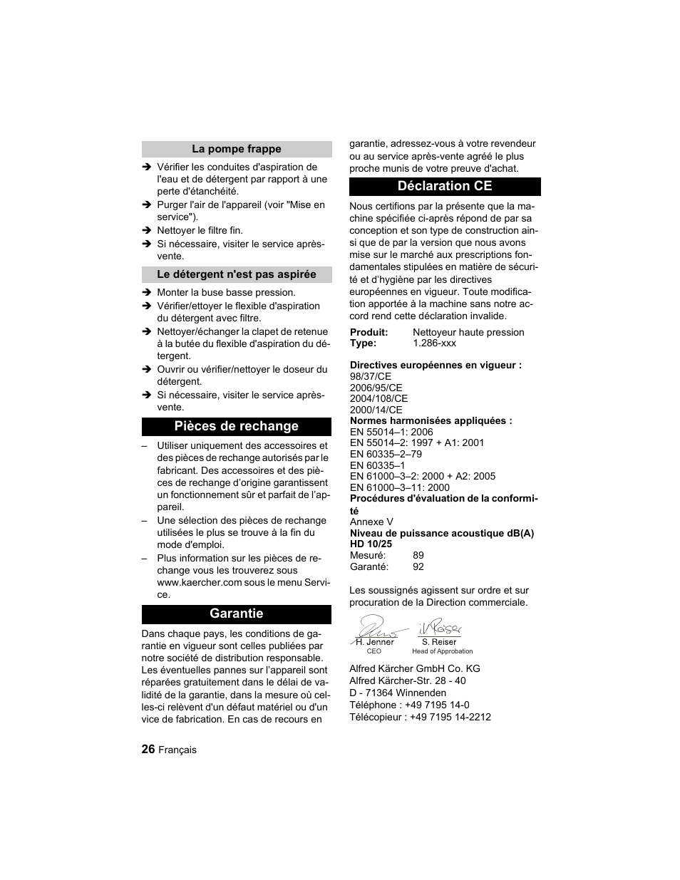 Pièces de rechange garantie déclaration ce | Karcher HD 10-25-4 Cage Plus User Manual | Page 26 / 224