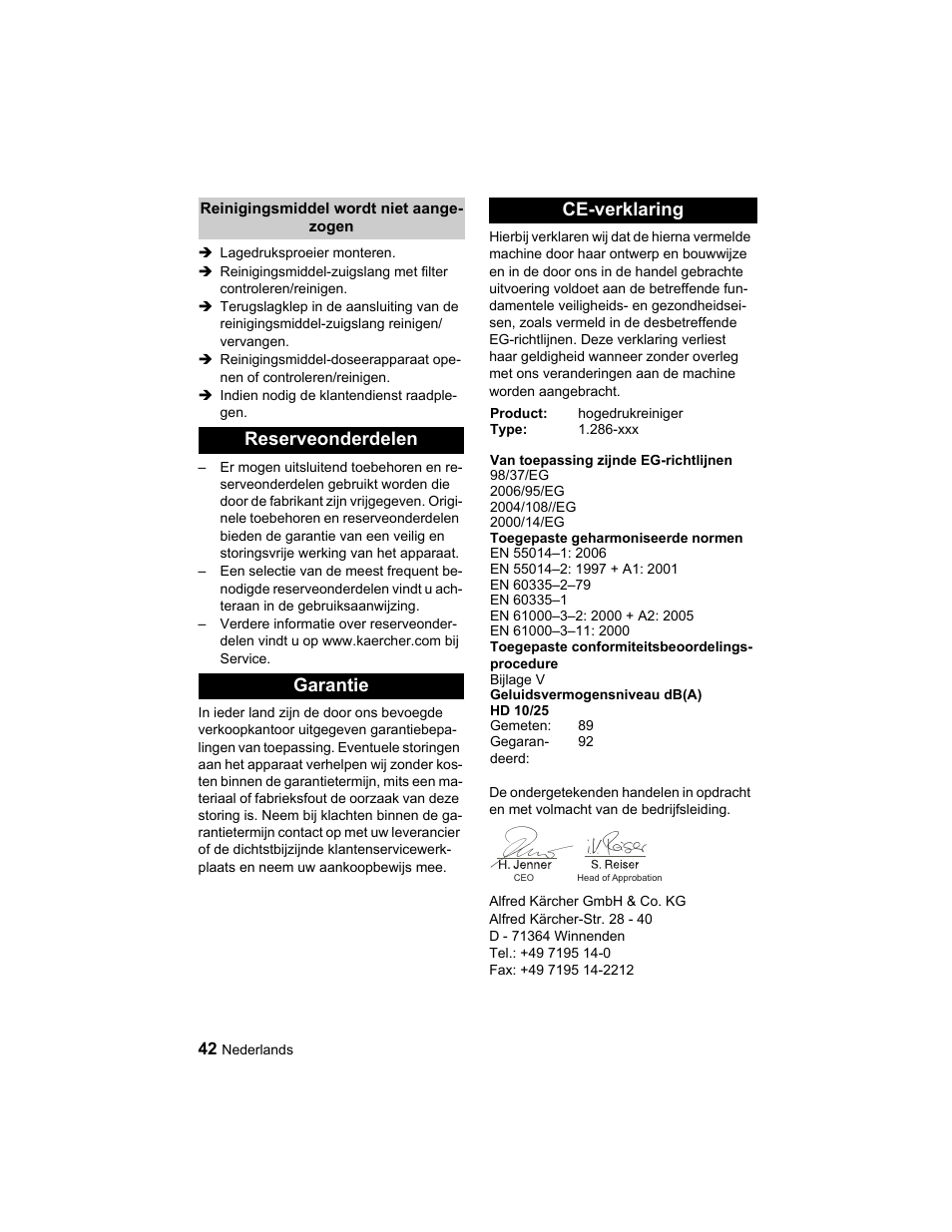 Reserveonderdelen garantie ce-verklaring | Karcher HD 10-25-4 Cage Plus User Manual | Page 42 / 224