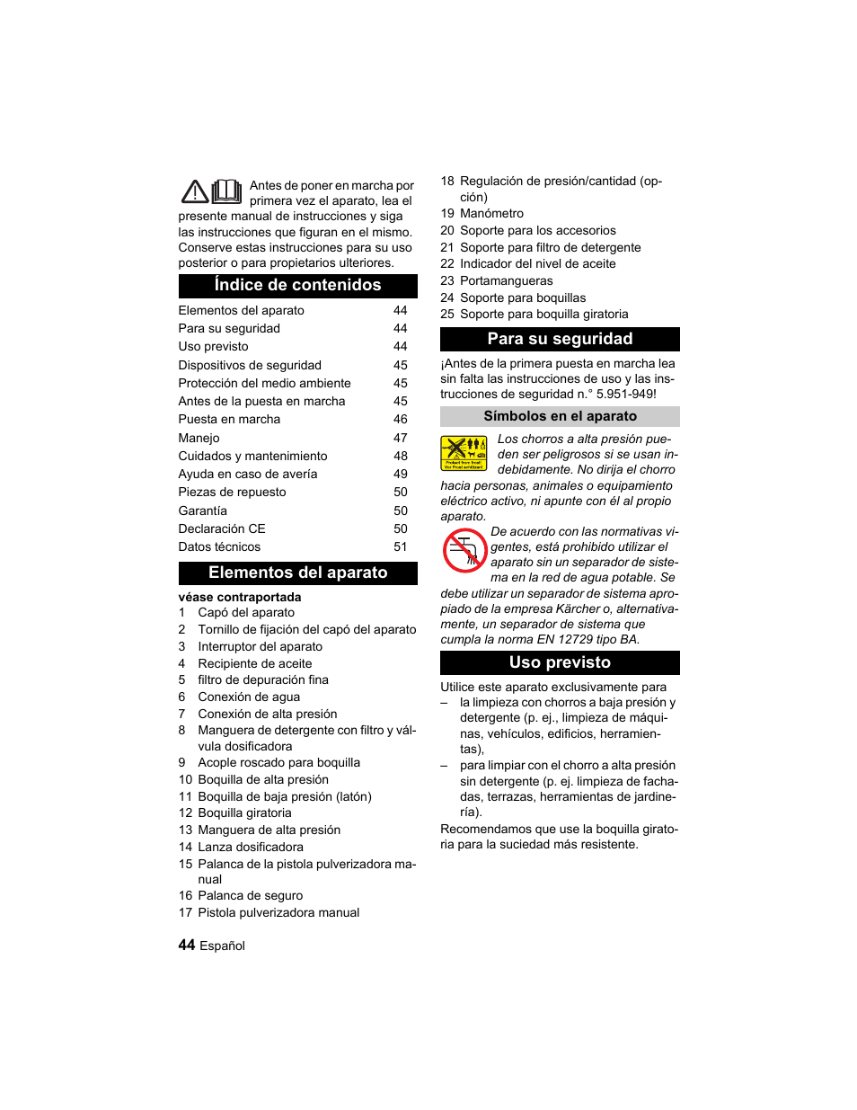 Uso previsto | Karcher HD 10-25-4 Cage Plus User Manual | Page 44 / 224