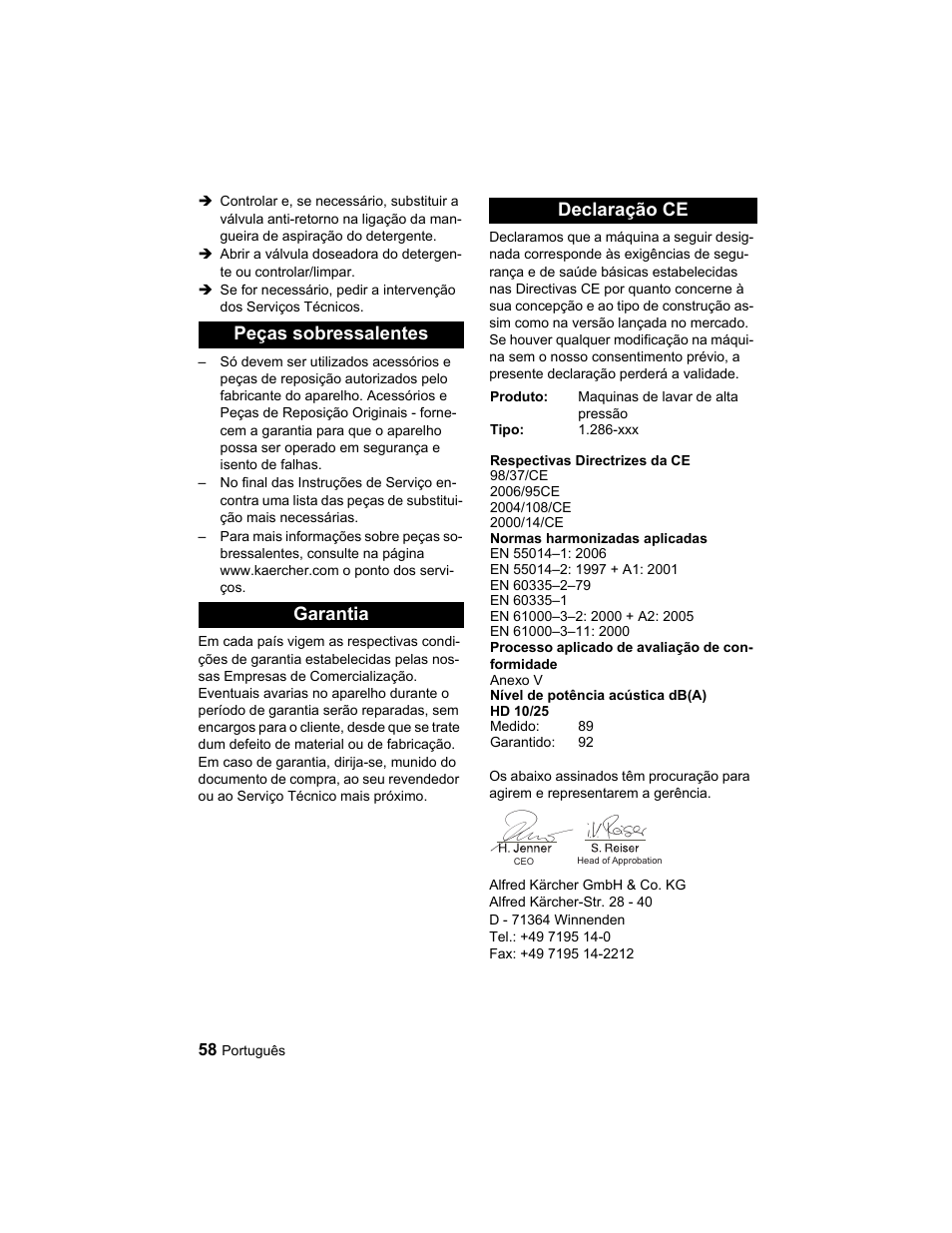 Peças sobressalentes garantia declaração ce | Karcher HD 10-25-4 Cage Plus User Manual | Page 58 / 224