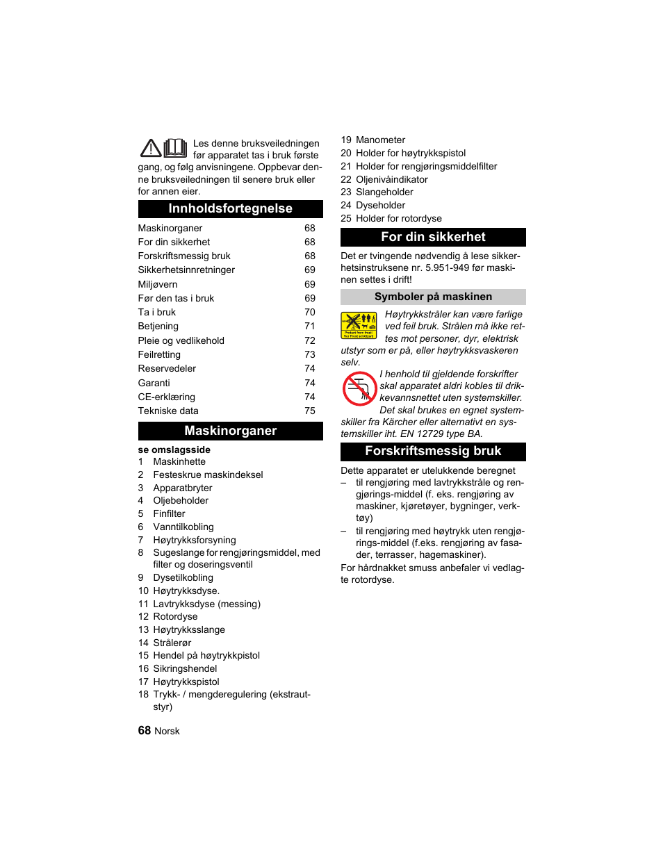 Forskriftsmessig bruk | Karcher HD 10-25-4 Cage Plus User Manual | Page 68 / 224