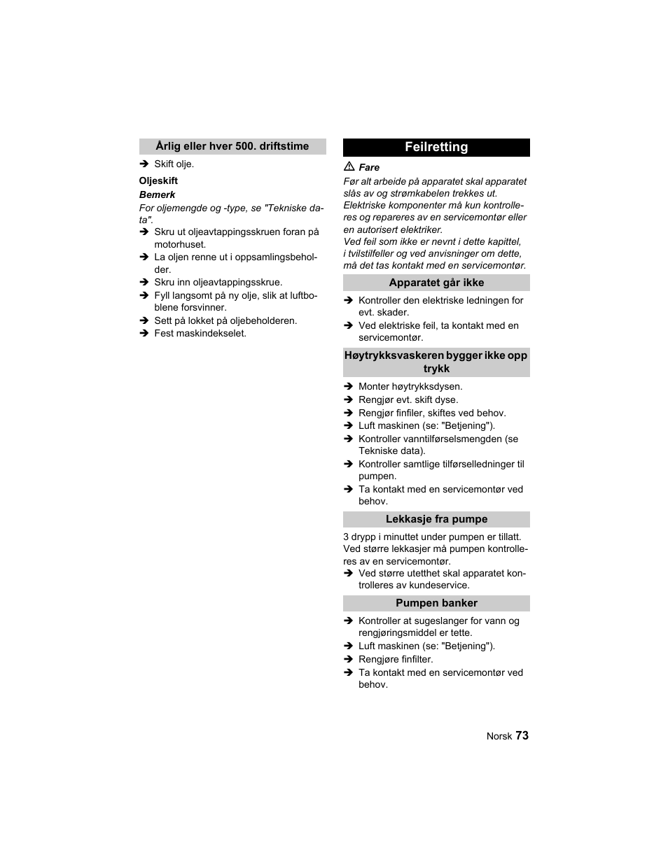 Feilretting | Karcher HD 10-25-4 Cage Plus User Manual | Page 73 / 224