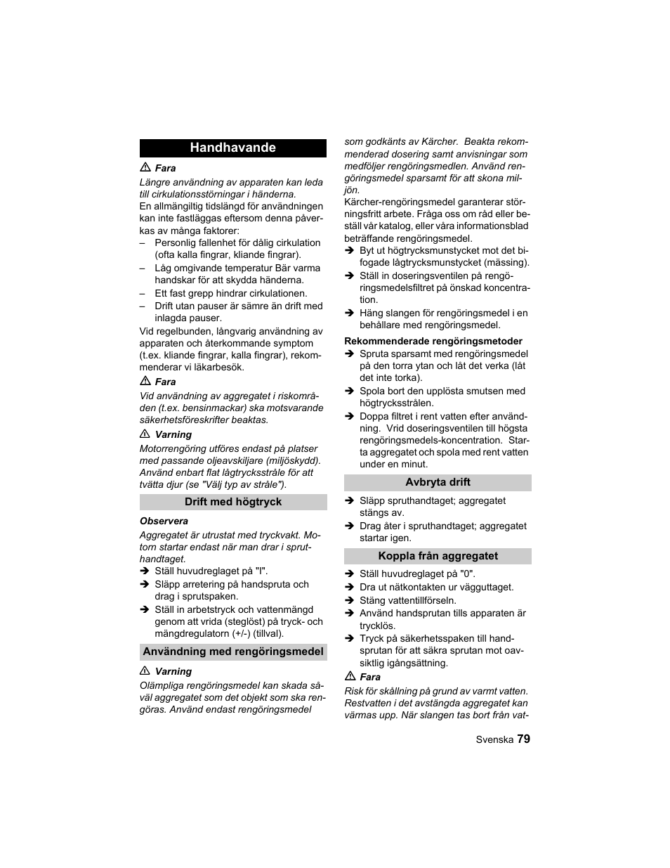 Handhavande | Karcher HD 10-25-4 Cage Plus User Manual | Page 79 / 224