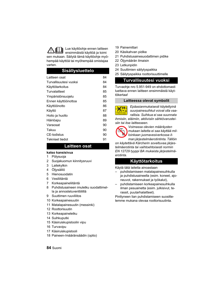 Käyttötarkoitus | Karcher HD 10-25-4 Cage Plus User Manual | Page 84 / 224