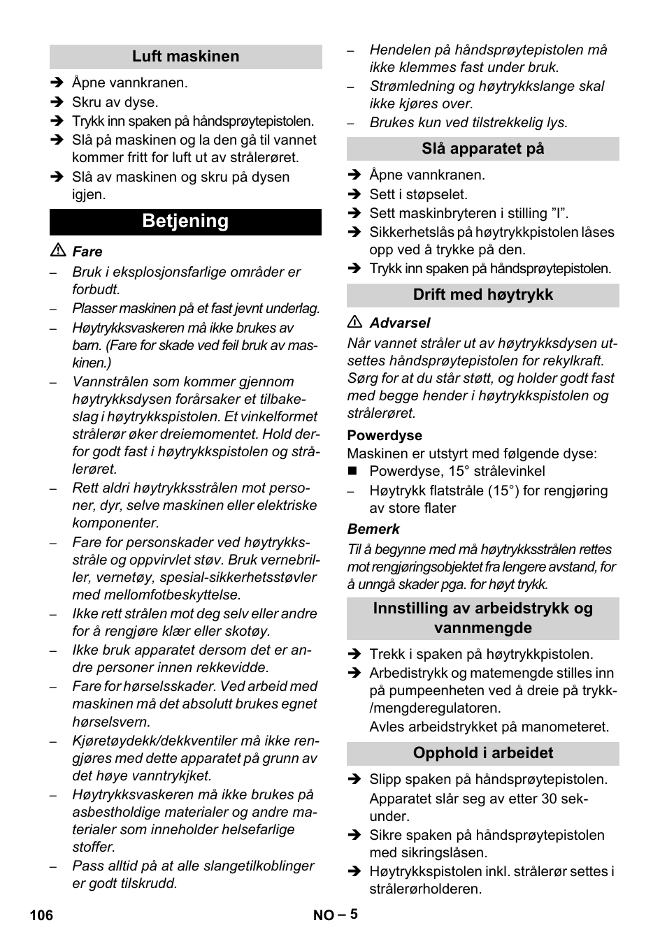 Betjening | Karcher HD 13-35-4 User Manual | Page 106 / 344