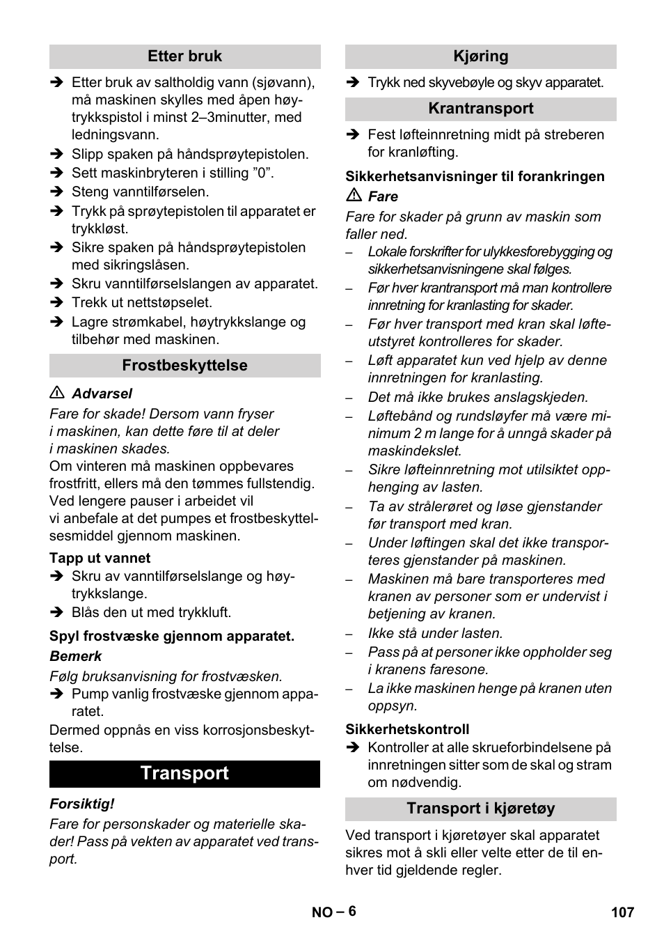 Transport | Karcher HD 13-35-4 User Manual | Page 107 / 344