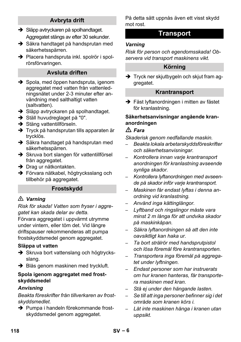 Transport | Karcher HD 13-35-4 User Manual | Page 118 / 344