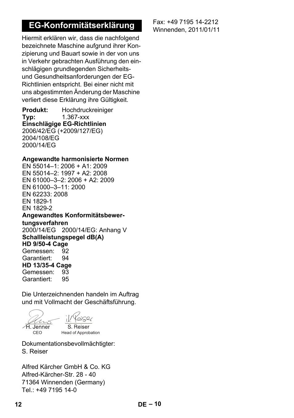 Eg-konformitätserklärung | Karcher HD 13-35-4 User Manual | Page 12 / 344
