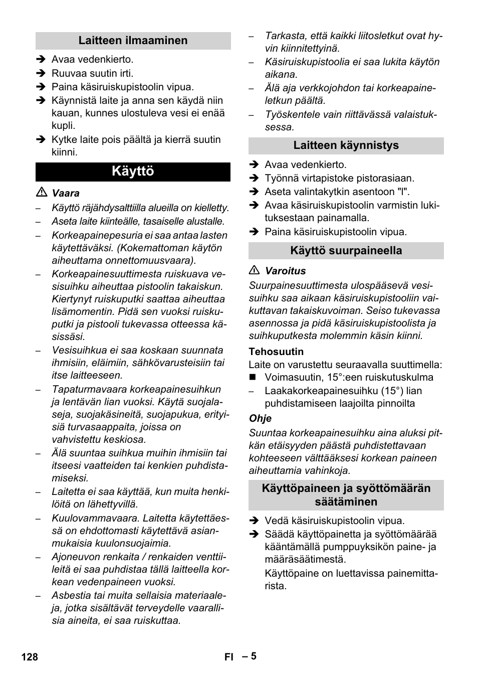 Käyttö | Karcher HD 13-35-4 User Manual | Page 128 / 344