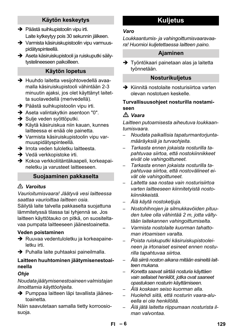 Kuljetus | Karcher HD 13-35-4 User Manual | Page 129 / 344