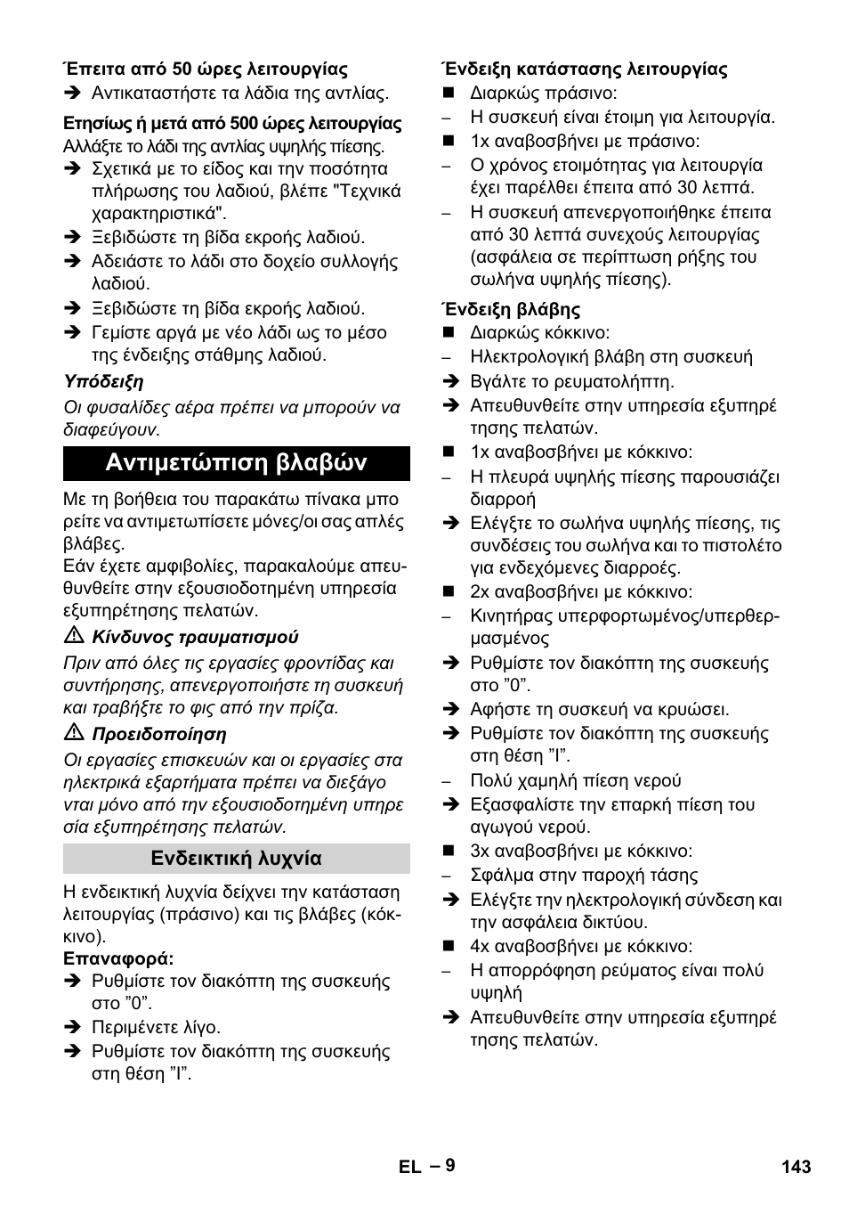 Αντιμετώπιση βλαβών | Karcher HD 13-35-4 User Manual | Page 143 / 344