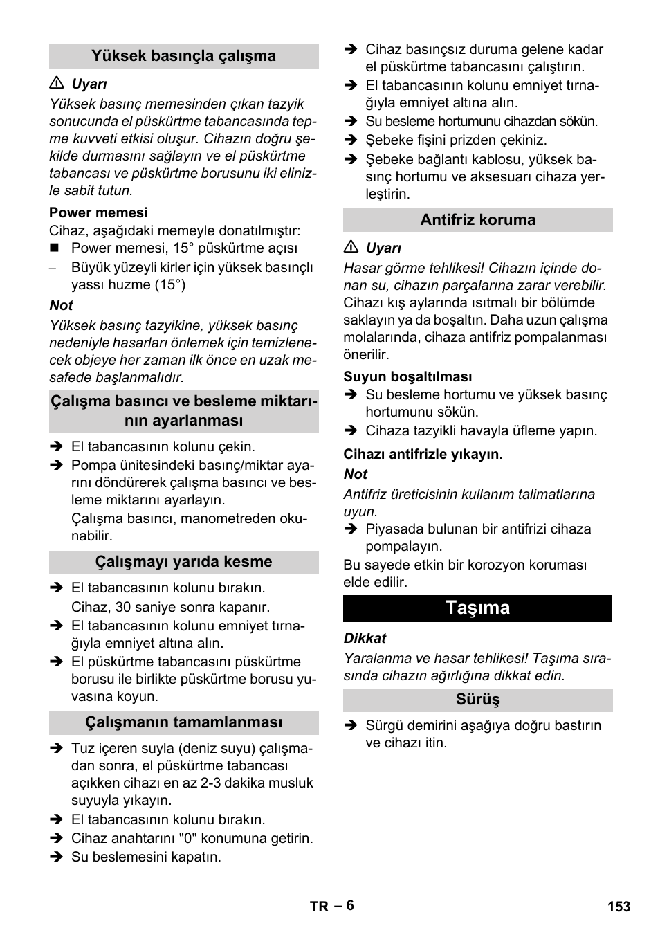 Taşıma | Karcher HD 13-35-4 User Manual | Page 153 / 344