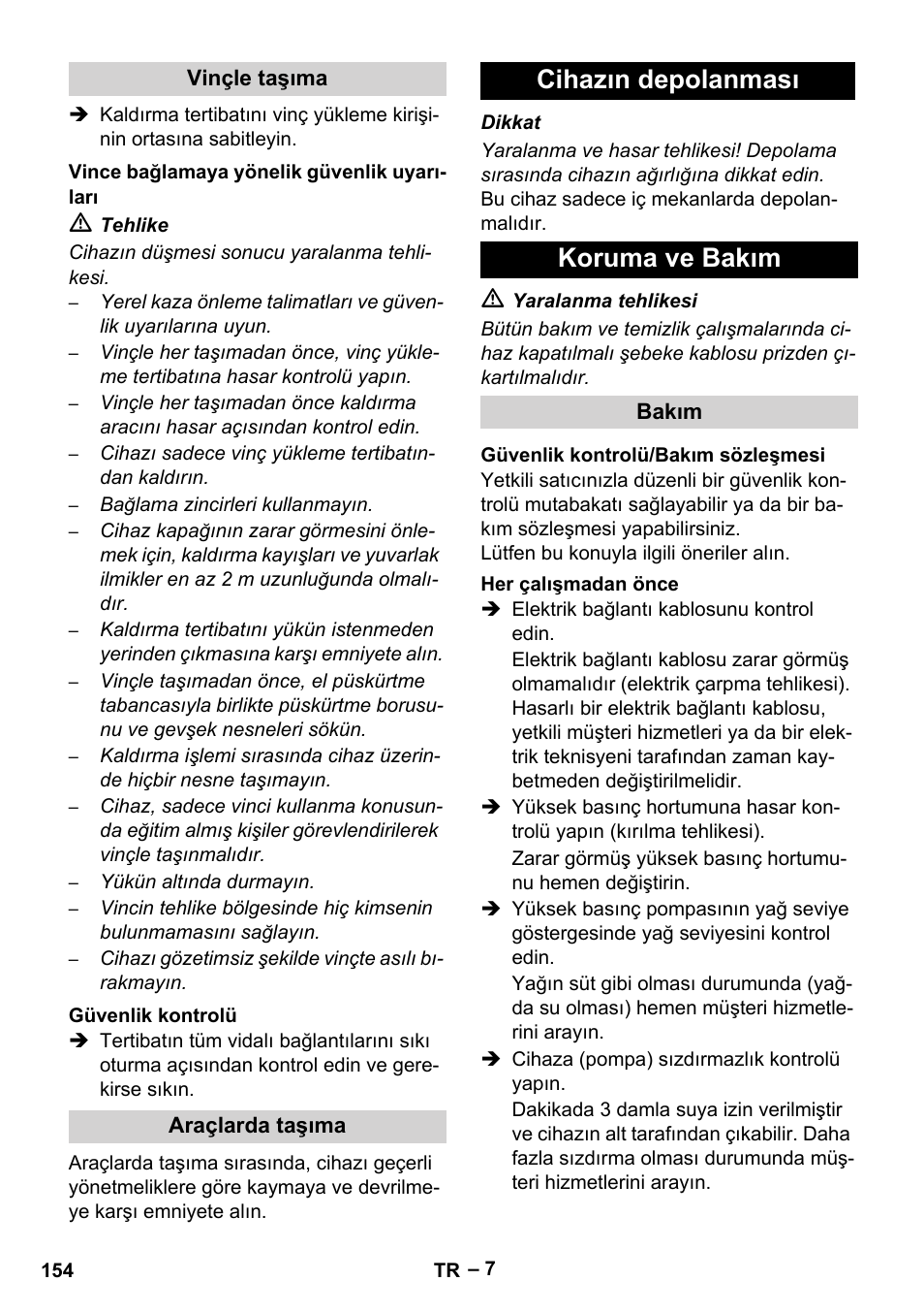 Cihazın depolanması koruma ve bakım | Karcher HD 13-35-4 User Manual | Page 154 / 344
