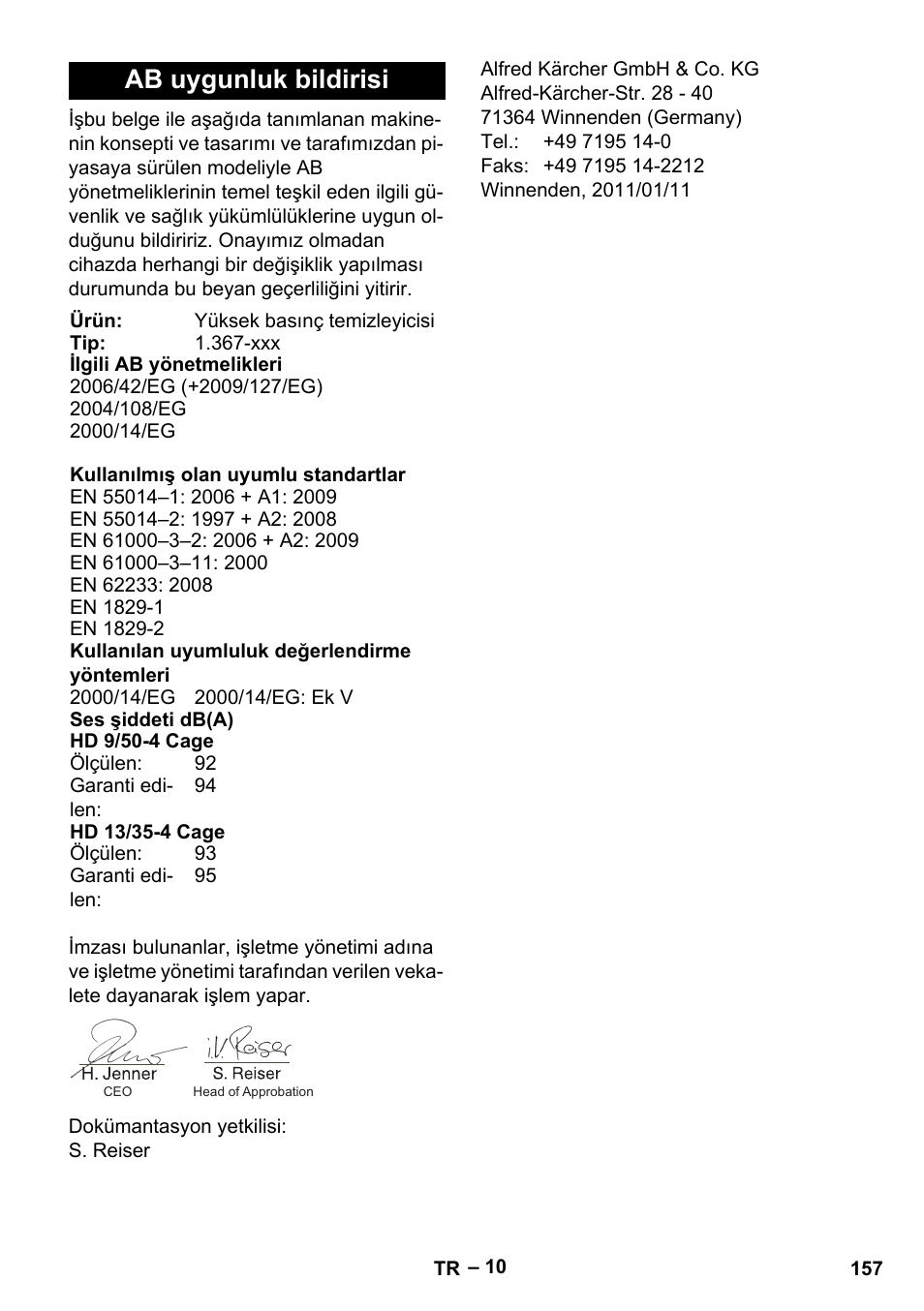 Ab uygunluk bildirisi | Karcher HD 13-35-4 User Manual | Page 157 / 344