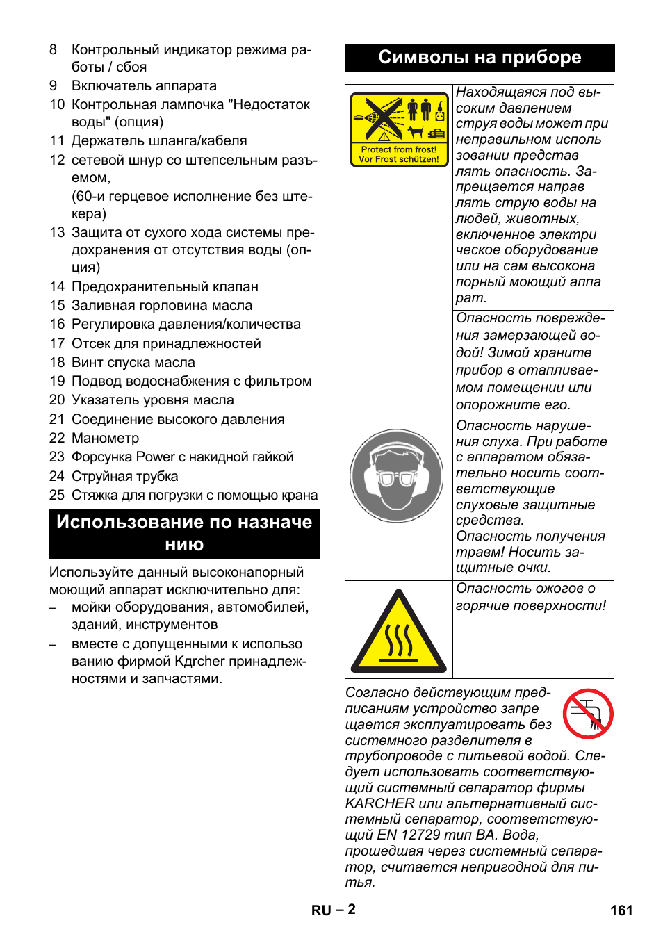 Использование по назначе нию символы на приборе | Karcher HD 13-35-4 User Manual | Page 161 / 344