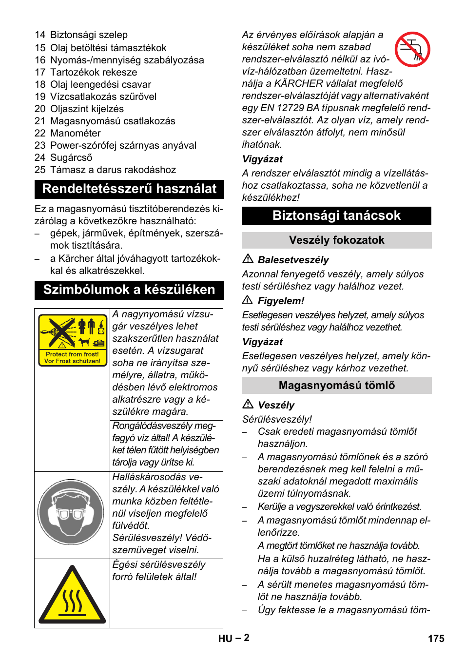 Biztonsági tanácsok | Karcher HD 13-35-4 User Manual | Page 175 / 344