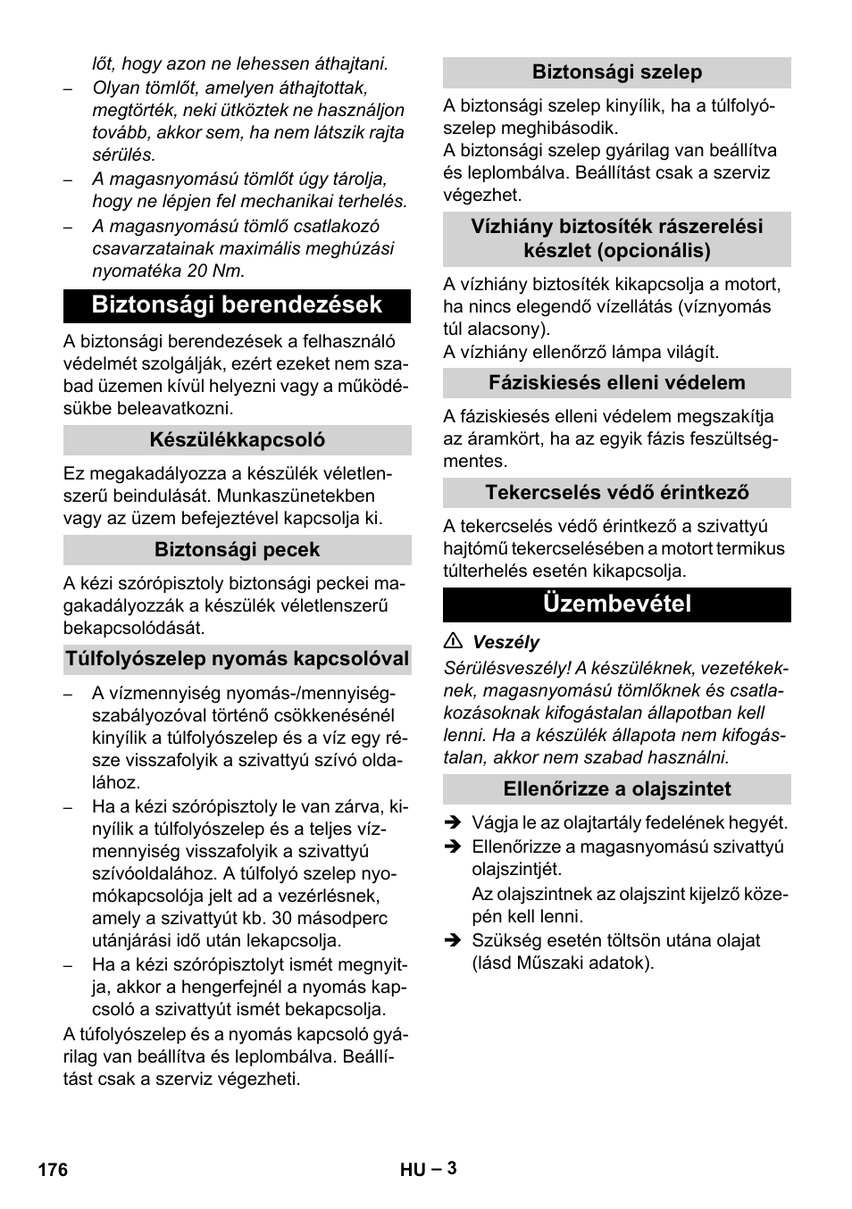 Biztonsági berendezések, Üzembevétel | Karcher HD 13-35-4 User Manual | Page 176 / 344