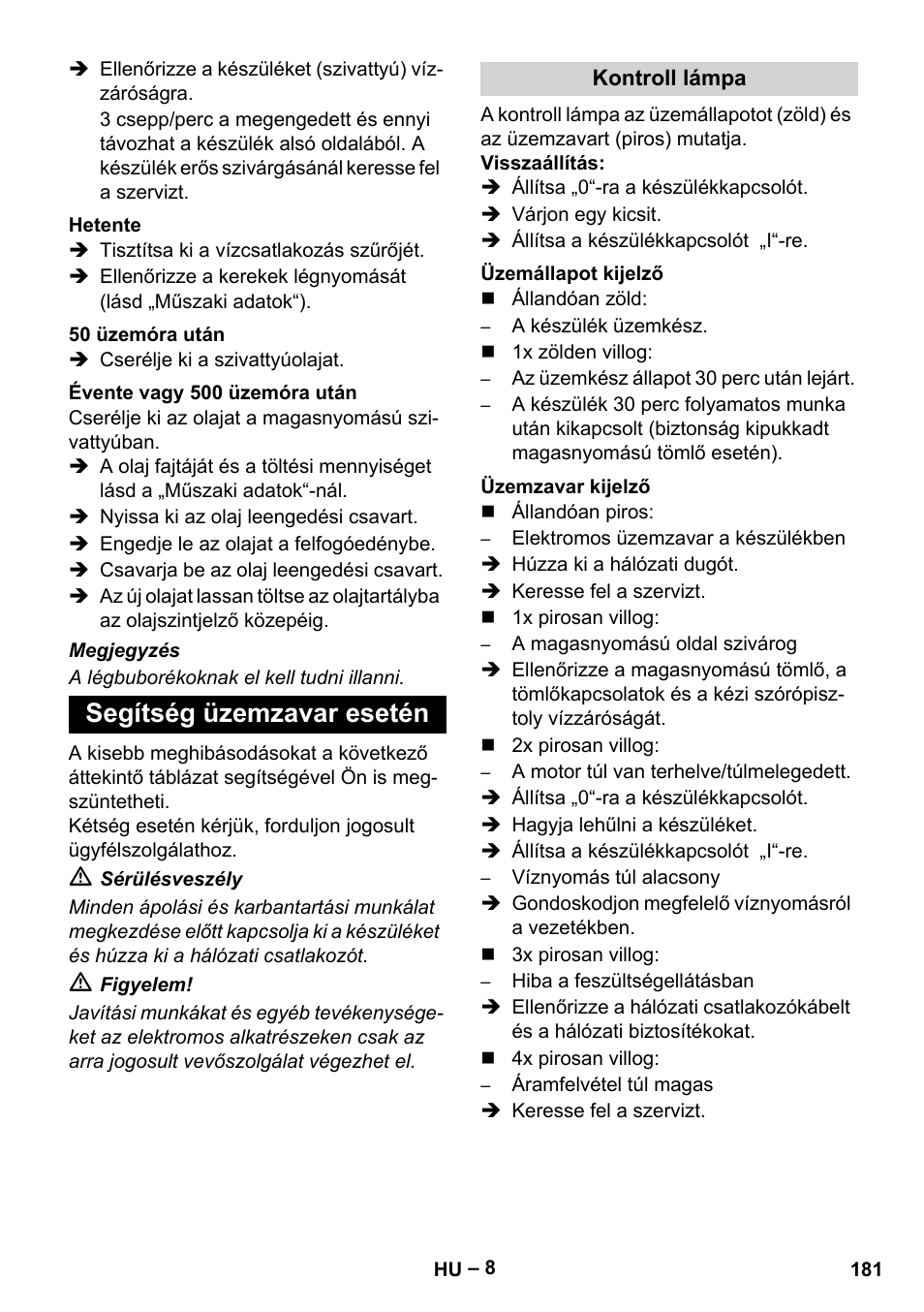 Segítség üzemzavar esetén | Karcher HD 13-35-4 User Manual | Page 181 / 344