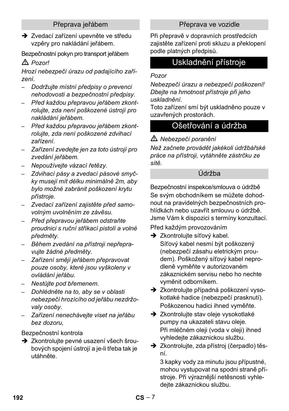 Uskladnění přístroje ošetřování a údržba | Karcher HD 13-35-4 User Manual | Page 192 / 344