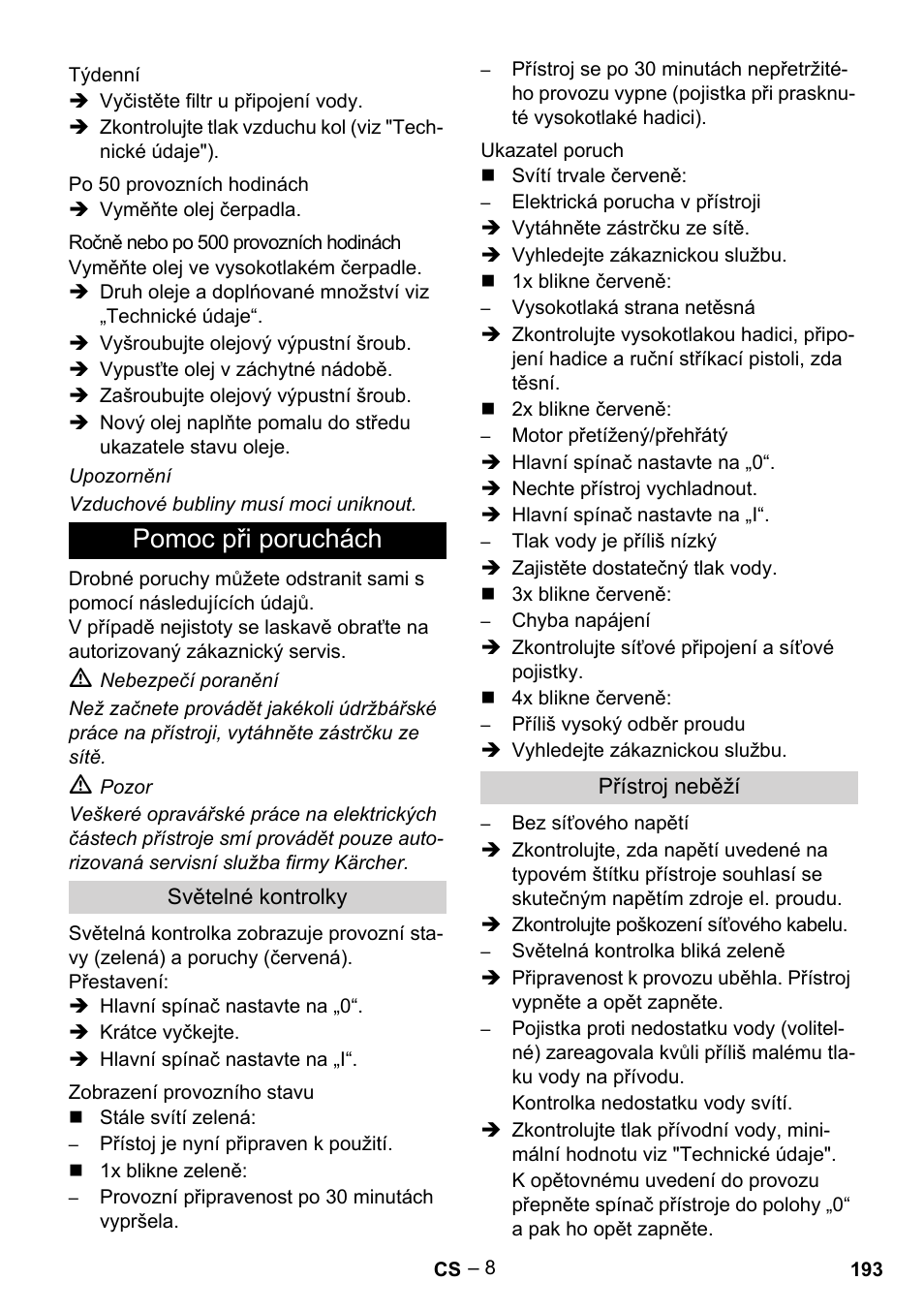 Pomoc při poruchách | Karcher HD 13-35-4 User Manual | Page 193 / 344
