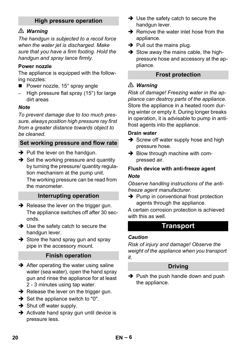 Transport | Karcher HD 13-35-4 User Manual | Page 20 / 344