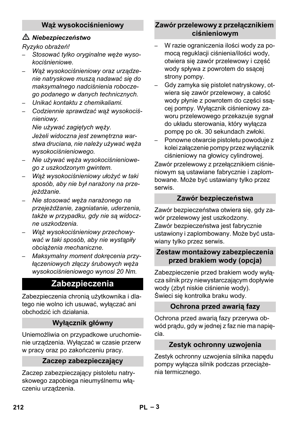 Zabezpieczenia | Karcher HD 13-35-4 User Manual | Page 212 / 344