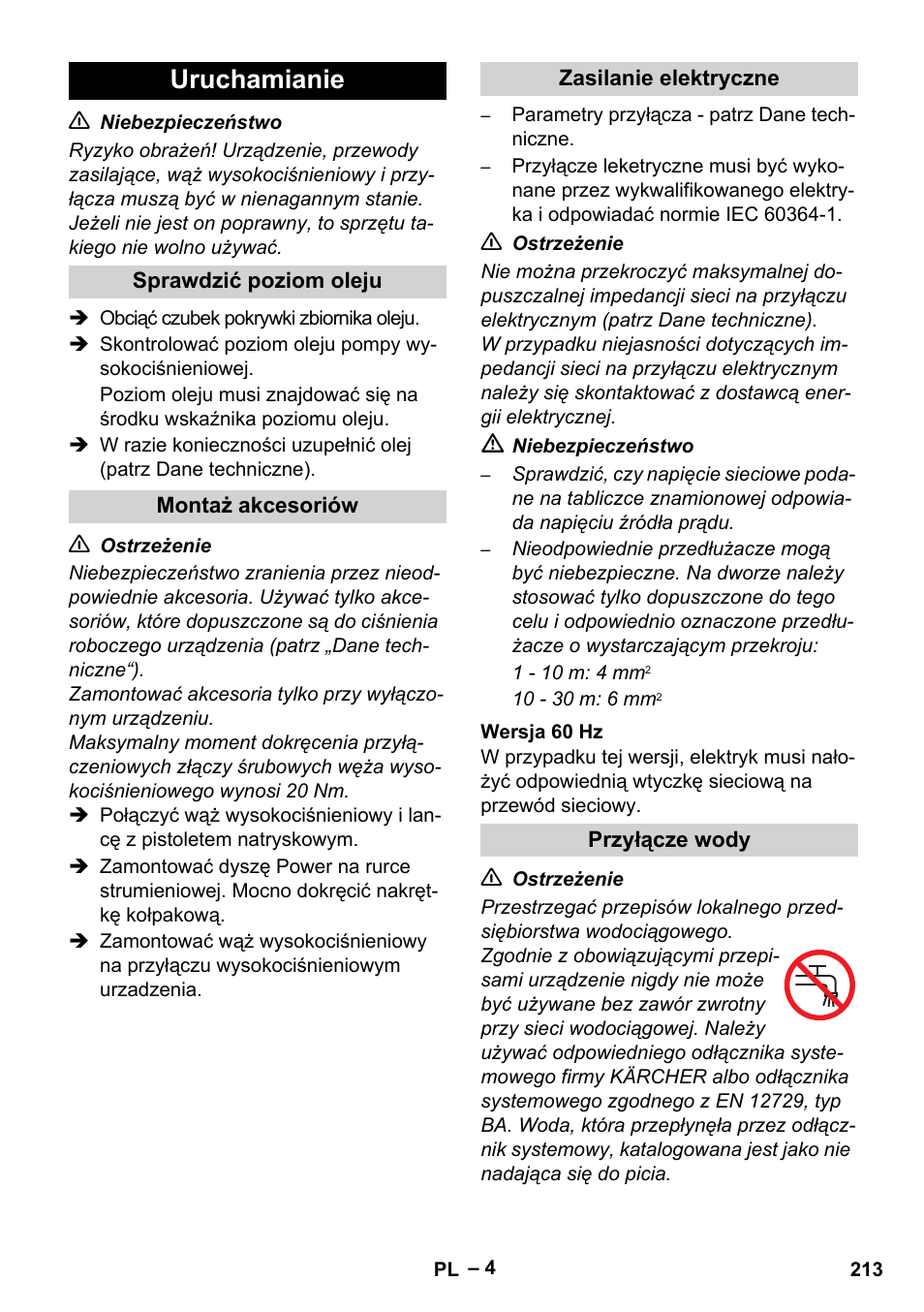 Uruchamianie | Karcher HD 13-35-4 User Manual | Page 213 / 344