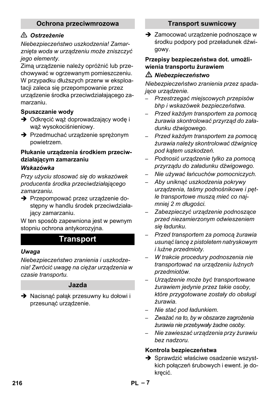 Transport | Karcher HD 13-35-4 User Manual | Page 216 / 344