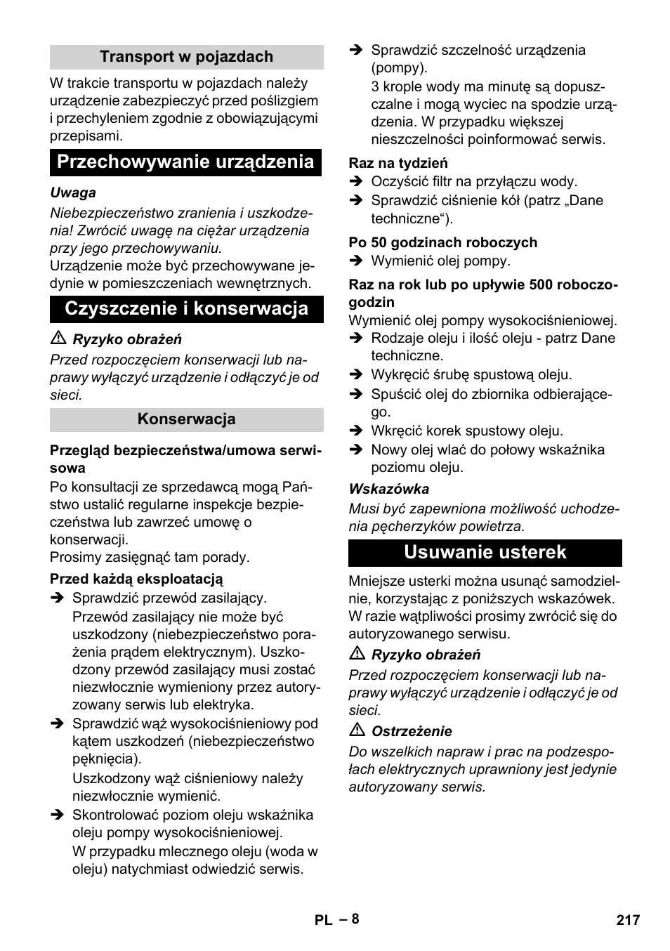 Usuwanie usterek | Karcher HD 13-35-4 User Manual | Page 217 / 344