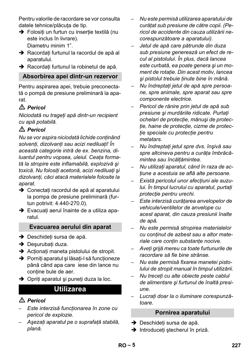 Utilizarea | Karcher HD 13-35-4 User Manual | Page 227 / 344